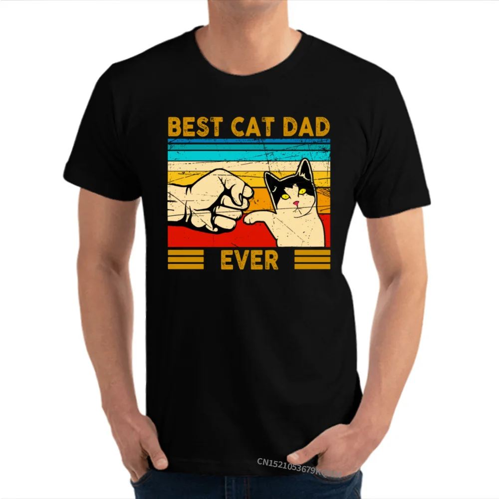 Camiseta de algodón para hombres, prenda de vestir, con estampado de gato, papá y papá, Estilo Vintage, 100%