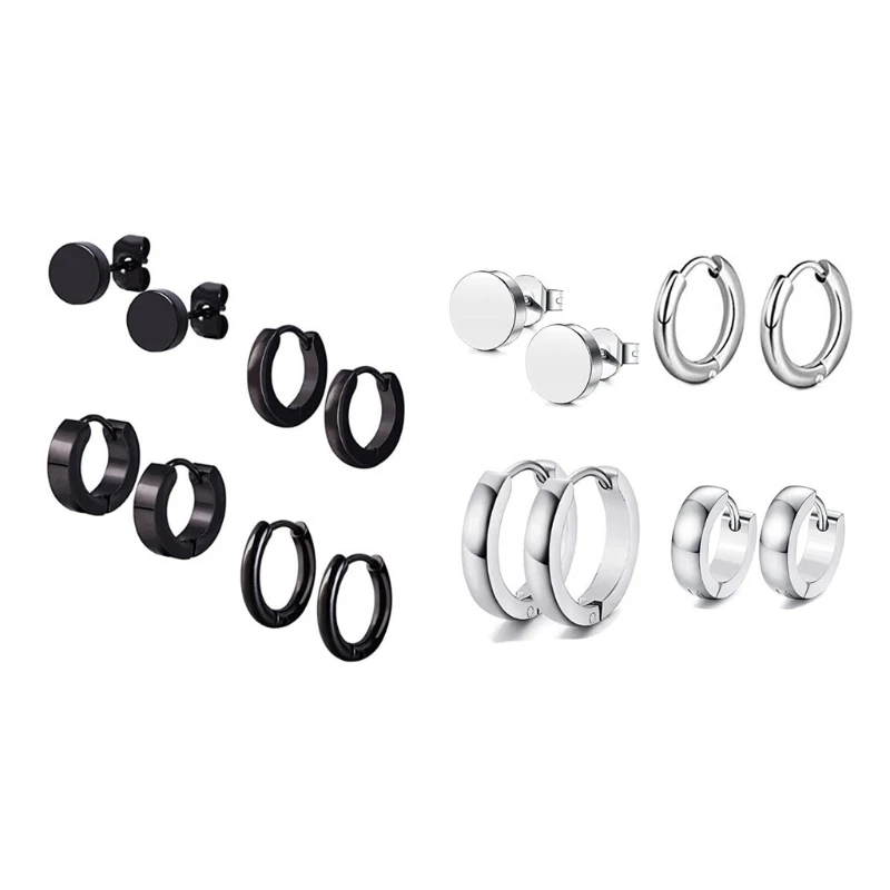 

4 Pairs/Set Unisex Stainless Steel Punk Earrings Hip Hop Rock Gothic Ear Studs