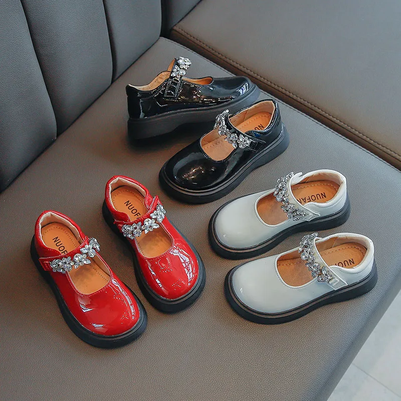 

Girls British Style Leather Shoes 2021 Autumn New Children Casual Shoes Kids Rhinestone Princess Shoes Back To School Shoes