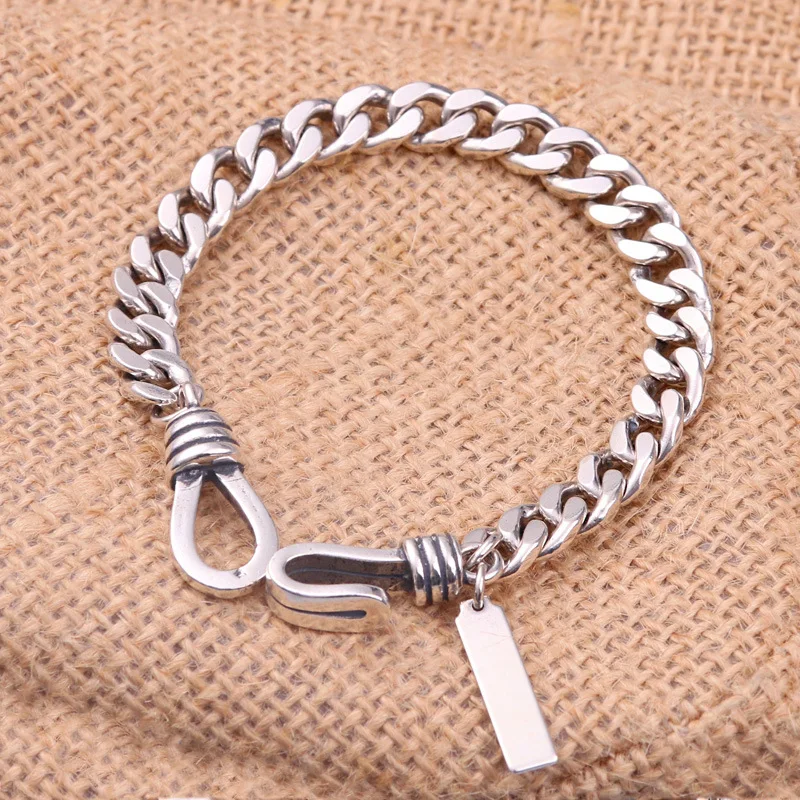 Простой плоский браслет-цепочка из стерлингового серебра 925 пробы для мужчин и