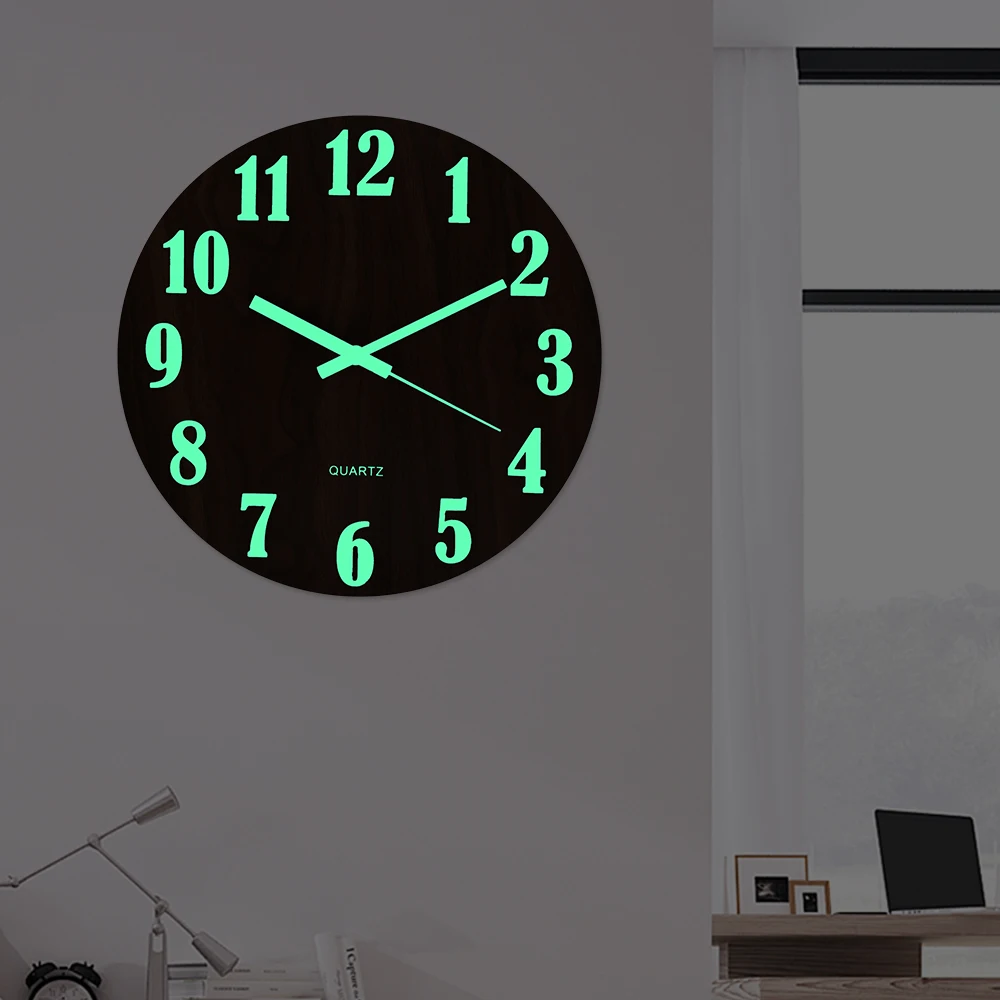 

Luminous Wall Clock with Night Light Wooden Silent Clocks DIY Hanging Digital Wall Clocks For Living Room Bedroom Wall Art Decor