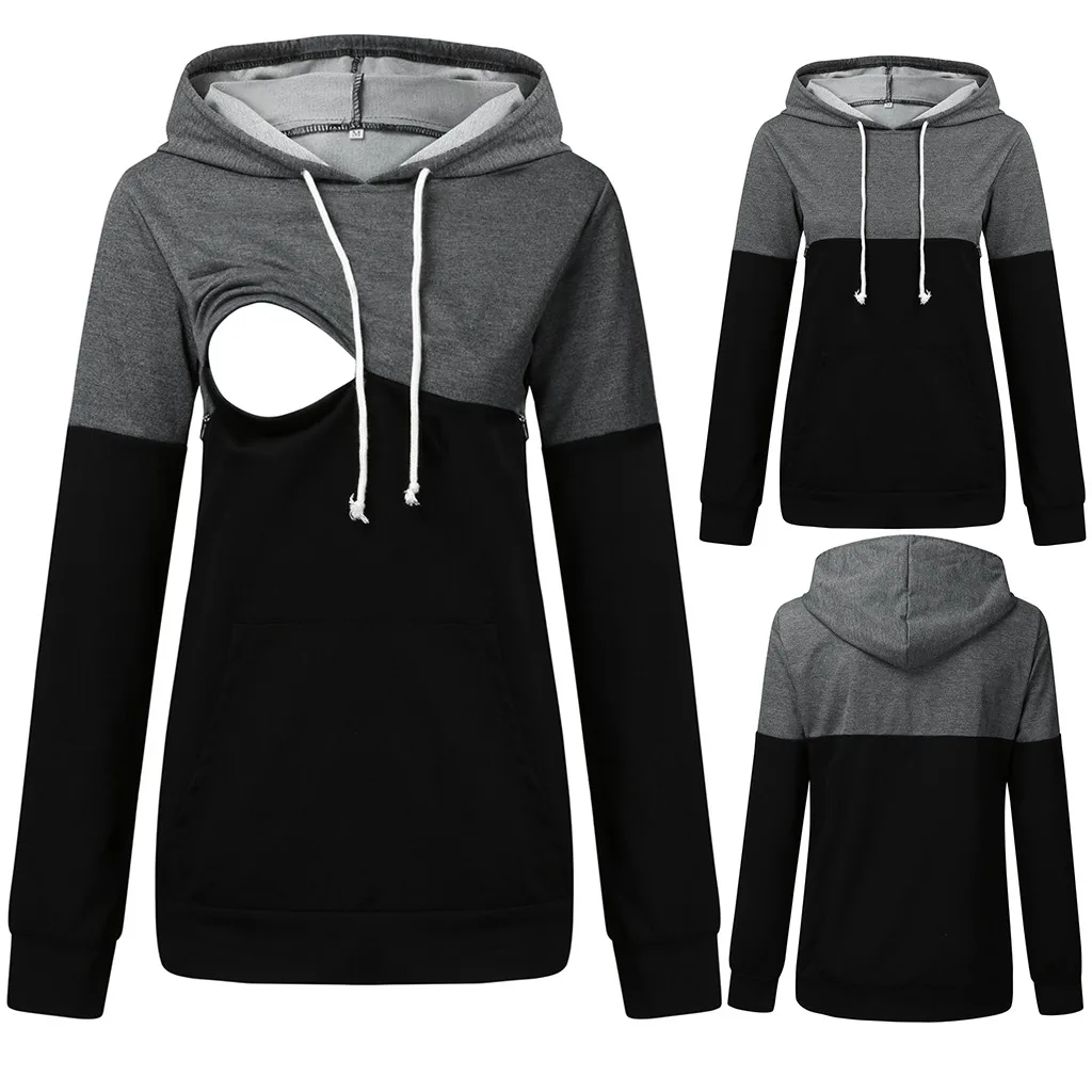 Свитер для кормящих женщин с капюшоном топы длинным рукавом рубашки зимняя