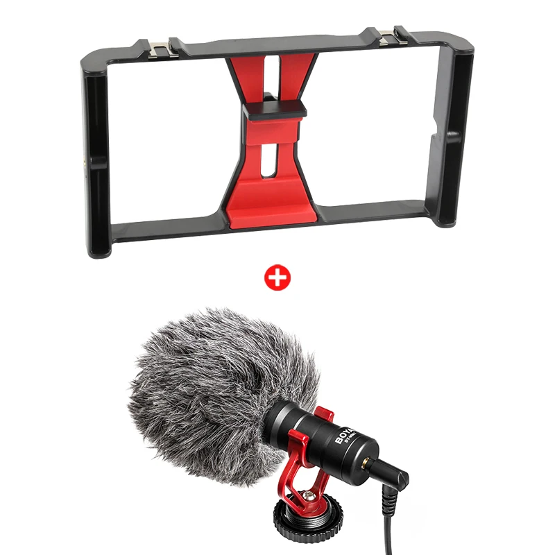 Microphone and Cage BOYA Cardioid компактный универсальный телефонный микрофон для смартфона DSLR камера видеокамера аудио рекордер ПК аудио видео запись - Цвет: Microphone and Cage