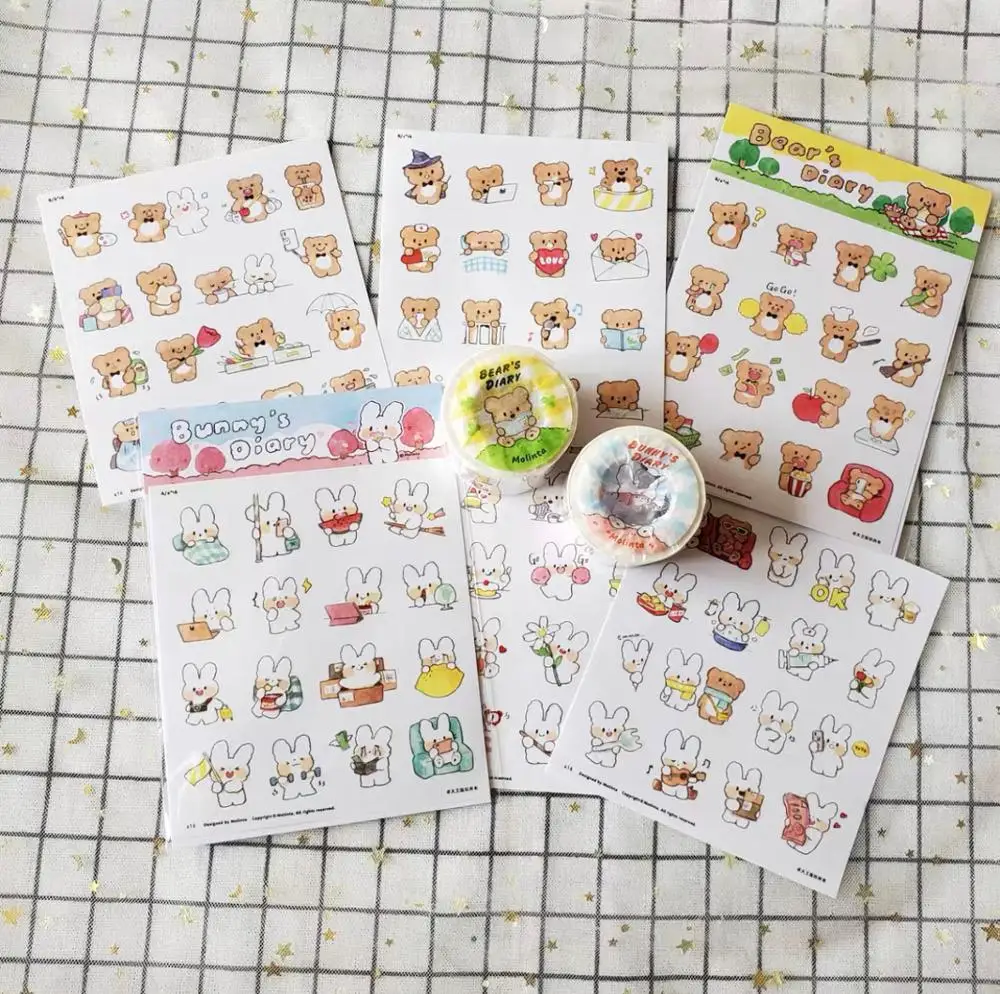 2020 милый кролик медведи васи ленты пуля журнал маскирующая лента клейкая DIY