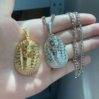 grunge style gold color egyptian pharaoh hip hop emo pendant stainless steel crystal chain jewelry gift necklace wholesale