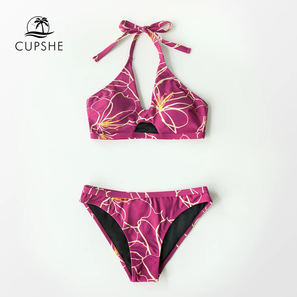 CUPSHE Фиолетовый Гибискус комплект бикини на бретельках женский сексуальный