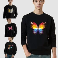 mens fashion pullover black long sleeve sweatshirt color butterfly print round neck casual autumn warm commuter comfortable top