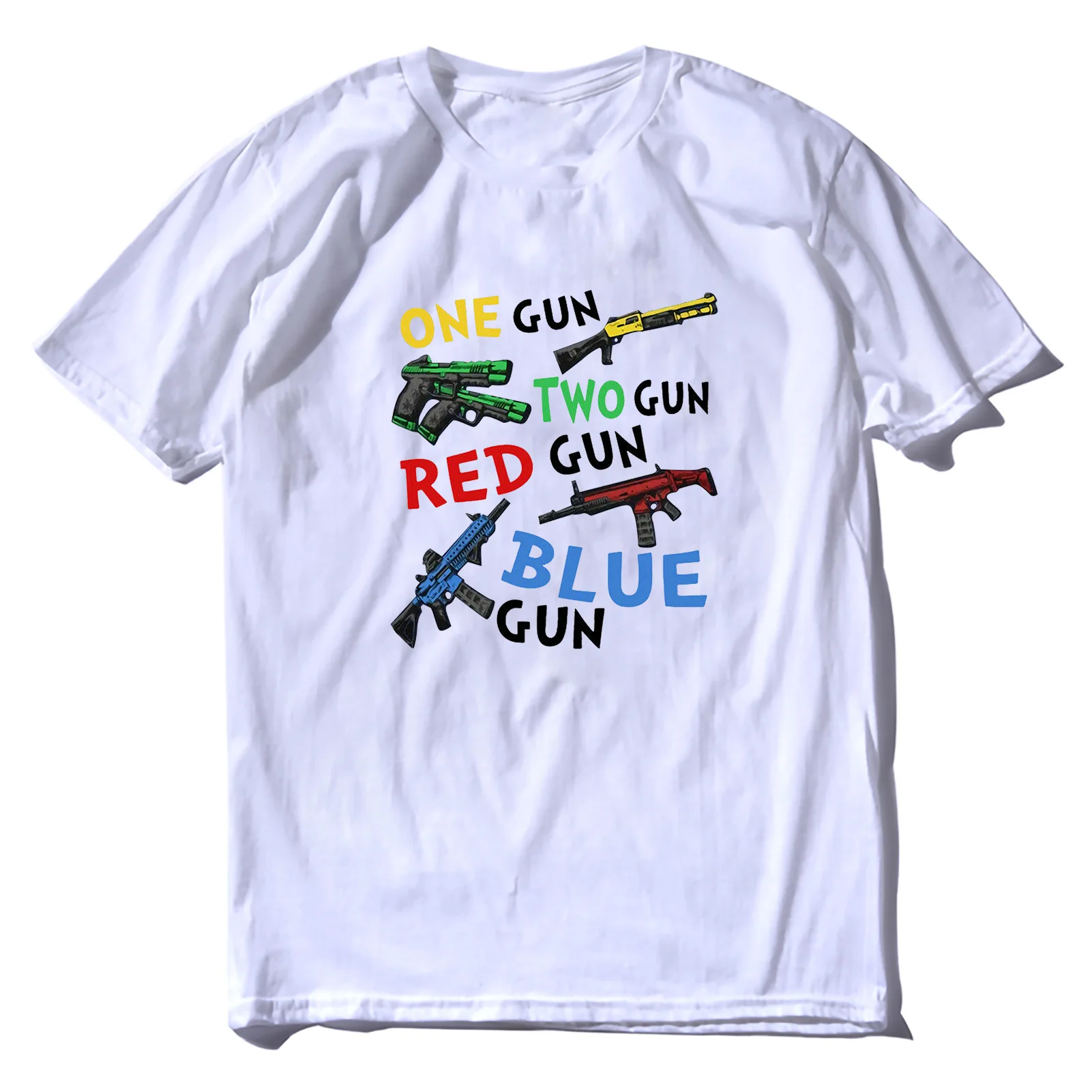 

Tshirt One Gun Two Gun Red Gun Blue Gun Funny Men's Short Sleeve Novelty T-Shirt Streetwear