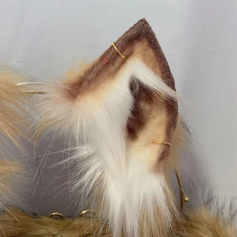 Обруч для волос коричневый кофейный с маленькими молочными лисьими ушками обруч