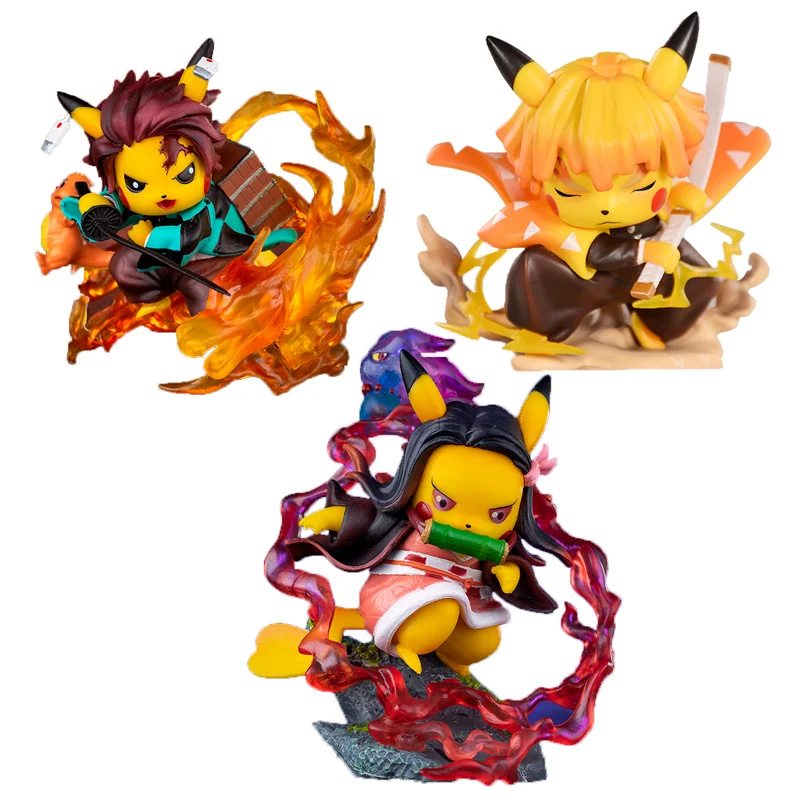 

Pokemon Anime Figures Pikachu Cos Demon Slayer Action Figure Kawaii Anime Decor Kids Toys Collections Model Doll Ornaments Gifts