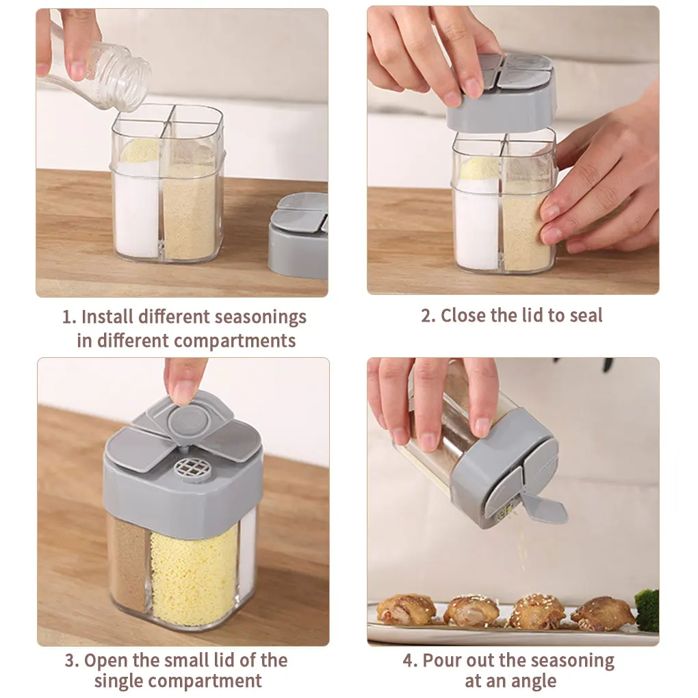 Шейкер для перца 4 ячейки пластиковая портативная бутылка приправ и пикника