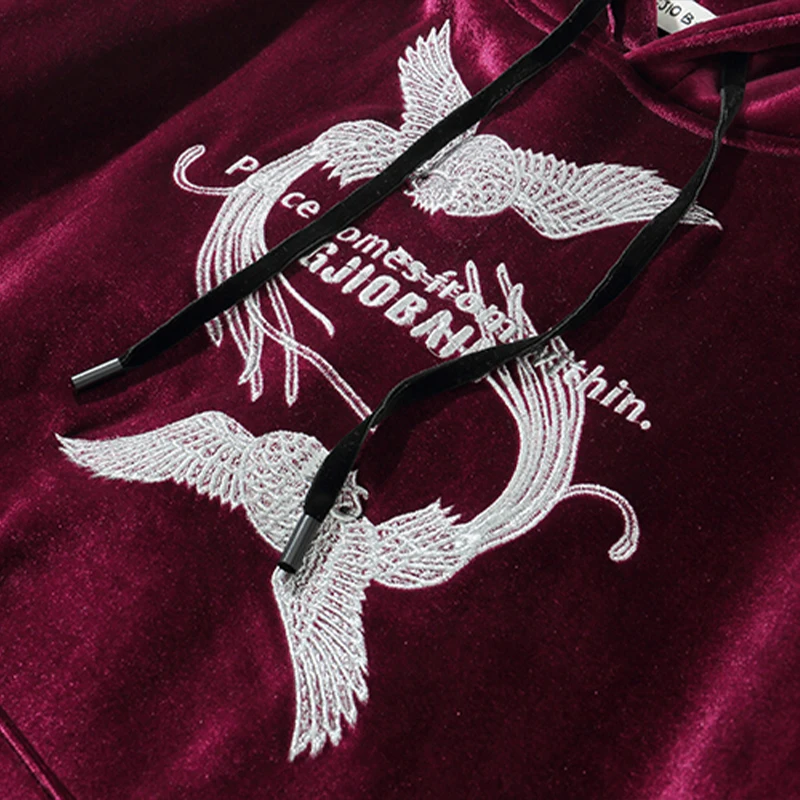 

Techwear Phoenix Embroidery Winter Thick Warm Hoodie Sweatshirt Silver Fox Fleece Streetwear Oversize Hip Hop Men Women Hoody