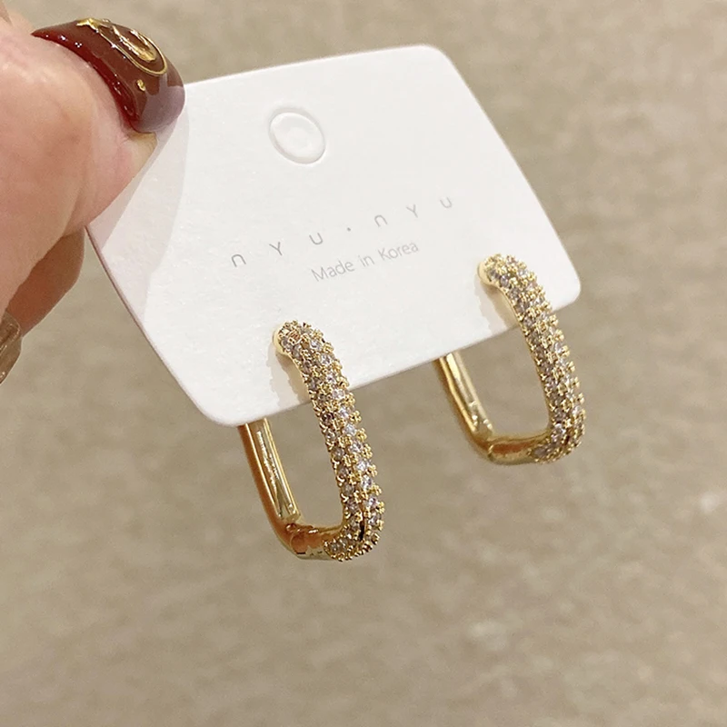 

Luxury 14K Real Gold Plated Simple Square Unusual Earrings for Women Temperament AAA Zirconia Party Gift Fine Jewelry Wholesale