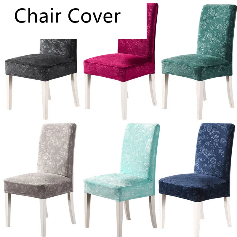 

Plush Chair Covers Crystal Velvet Jacquard Plain Dining Chair Slipcover Case Stretch Chair Cover for Wedding Hotel Free Size Mat