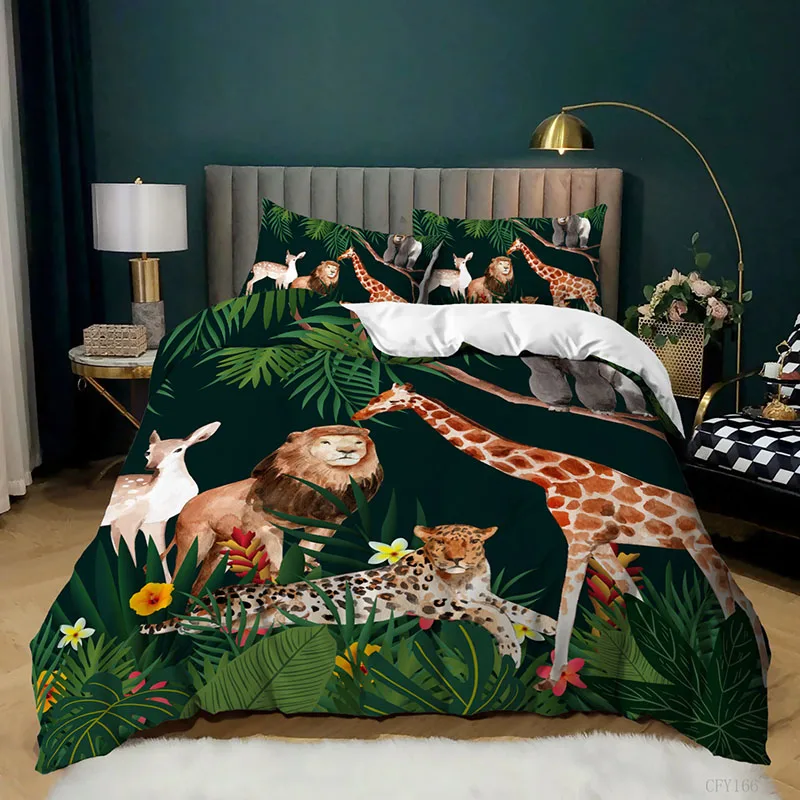 Комплект постельного белья с изображением животных джунглей 2/3 шт. | Дом и сад