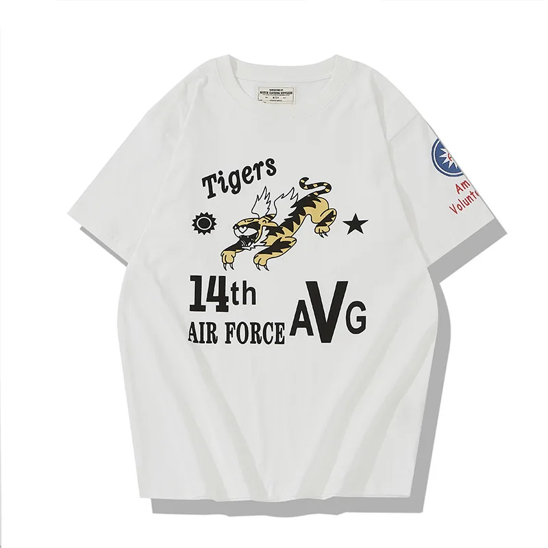 

OK1105 Summer Men's T-Shirts 200g Heavy Weight Cotton Cartoon Tiger Letter Printing Short Sleeve Fashion Personality Male Tees