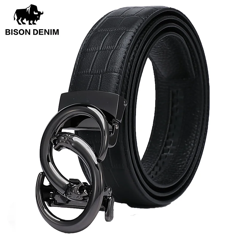 BISON DENIM Genuine Leather Men Belt Luxury Waist Strap Fashion Automatic Buckle Cowskin Belt for Male High Quality W71510