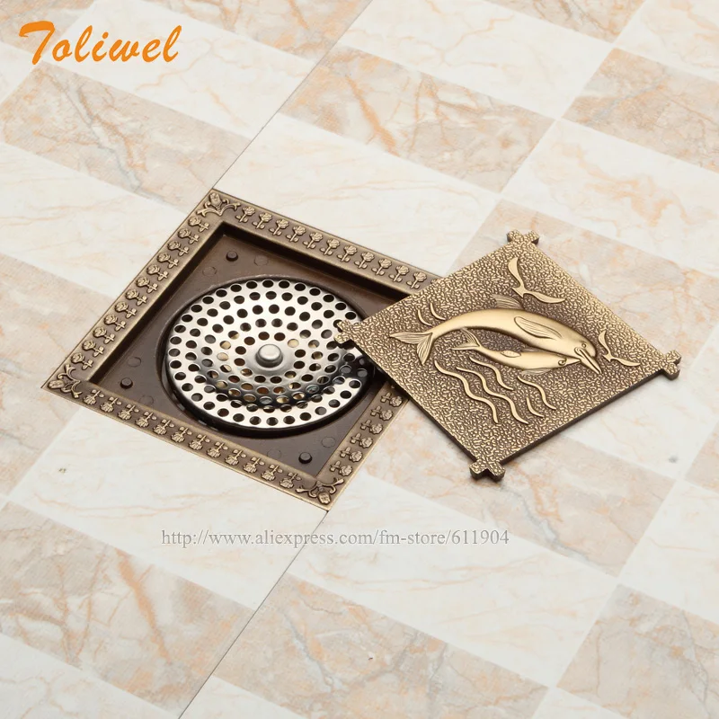 Слив для душа 12*12 см квадратный ванны античная латунь резная решетка слива