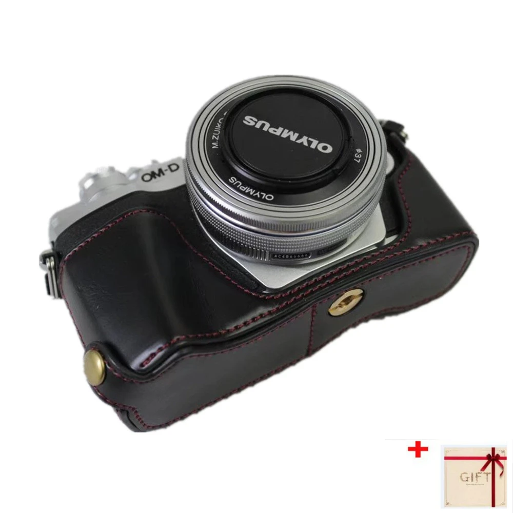 Фото Кожаный чехол для фотокамеры с полуобложкой для Olympus PEN-F EM5 EM10 OM-D E-M5 Mark II III IV №1