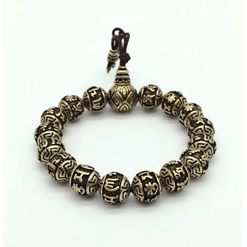 Ретро винтажный тибетский серебряный буддизм браслет с мантрой мужской амулет