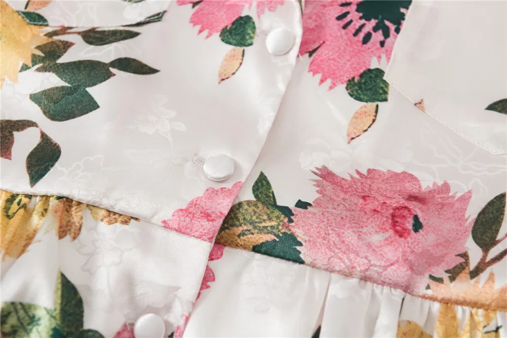 

Women Turn-down Collar Robe Long Sleeve Floral Printed Loose Buttons Ladies Mini Dress Spring Summer 2021