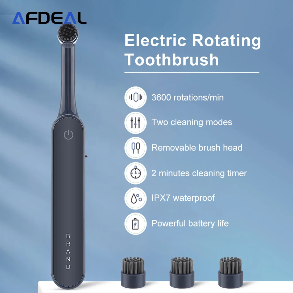 

Вращающаяся электрическая зубная щетка для взрослых с 4 сменными вращающимися головками, питание от батареи, без перезаряжаемого отбеливан...