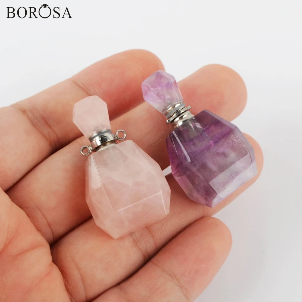 BOROSA multi-kind натуральный камень духи украшение с бутылочкой, 3 шт Серебряный Радужный флюорит аметисты духи Адаптер для установки на бутылку WX1197