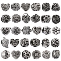 10pcslot silver plated alloy flower leaf charm beads diy charm bracelets necklaces for women plant series jewelry making