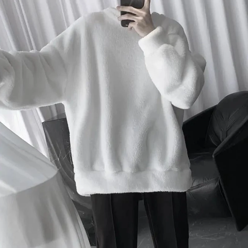 Women Sweetshirts Winter Lamb Plush Korean Fashion Loose Round Neck Plus Velvet Thick Casual Y2k Tops Kawaii Harajuku Clothes