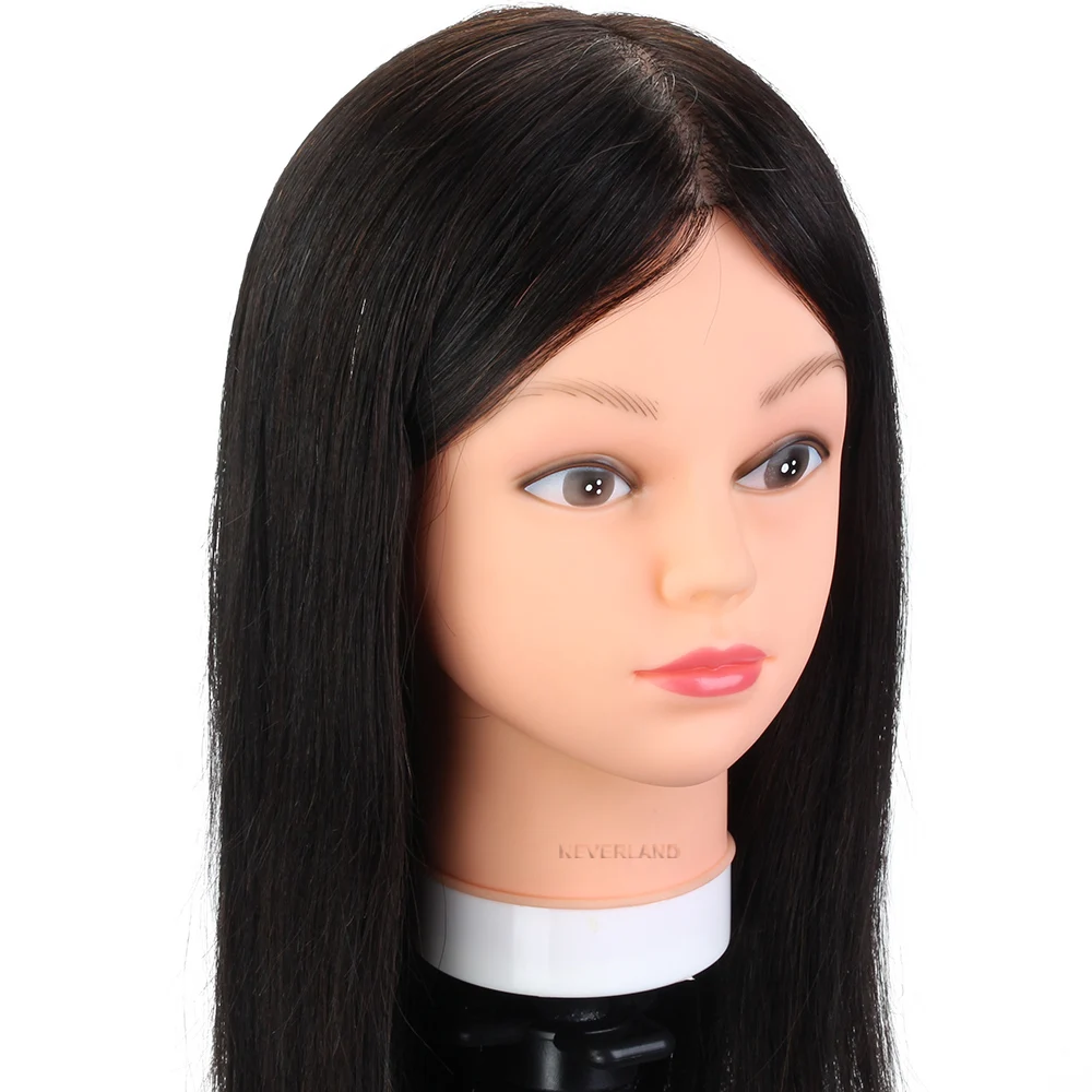 100% Real Animal Hair Training Head Practice Hairdressing Black for Hairstyle Clamp Mannequin Cosmetology | Дом и сад