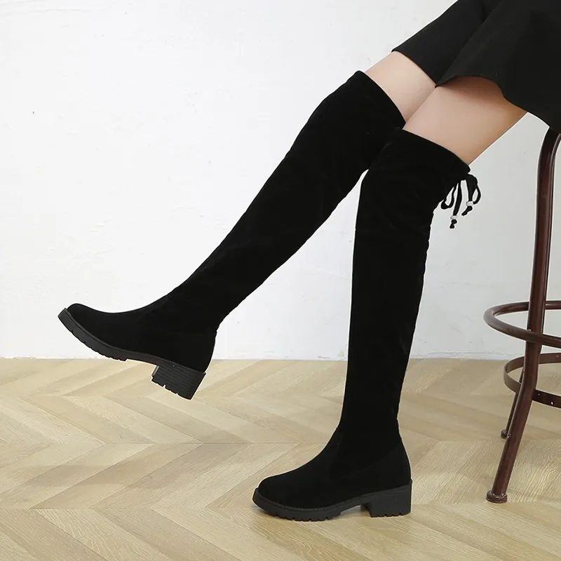 Autumn Winter Women Over The Knee Boots Fashion Concise Suede Leather Stretch Shoes Ytmtloy Round Toe Botines De Mujer Sexy
