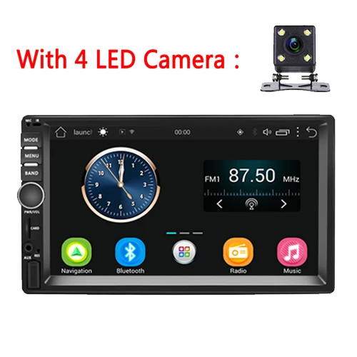 With 4 Led Camera Автомагнитола AMPrime, 2 Din, Android, gps навигация, Автомобильная магнитола, стерео, 7 дюймов, 1024*600, Универсальный Автомобильный плеер, Wifi, Bluetooth, USB, аудио - Цвет: With 4 Led Camera