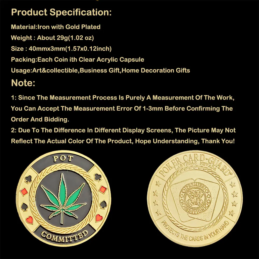 

Gold Plated Pot Committed Poker Card Guard Lasvegas Fichas Challenge Coin Premier Souvenirs Collectible Coins Medal Gift
