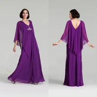 graceful on sale purple mother of the bride dresses chiffon wedding party dresses v neckline mother dresses back out beaded 2021