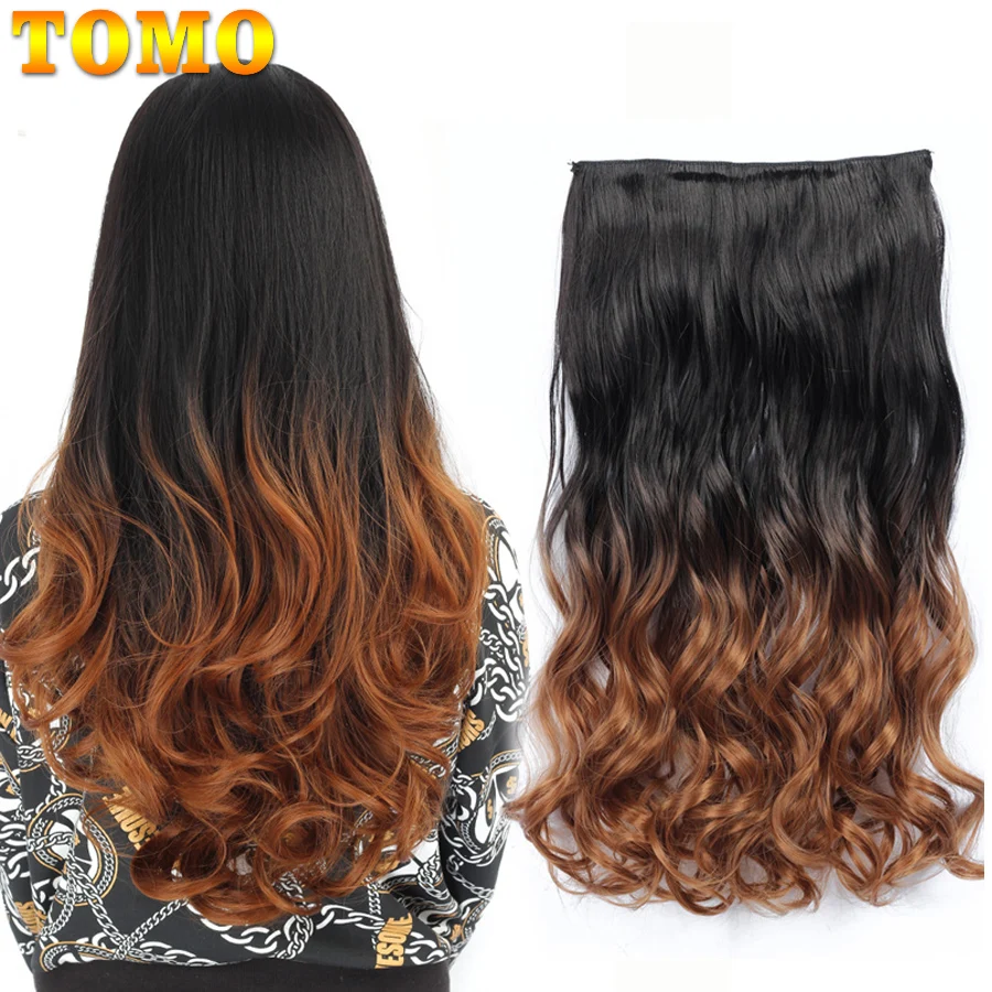 

TOMO 22'' 56cm Long Body Wave Women Clip in Hair Extensions Black Brown High Tempreture Synthetic Hair Piece