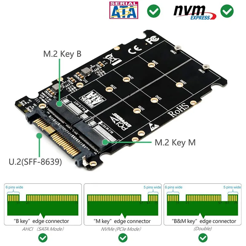 2 в 1 м. NVMe SATA U2PCB M.2 NVME SSD ключ M B U.2 SFF-8639 адаптер PCIe M2 конвертер настольный компьютер