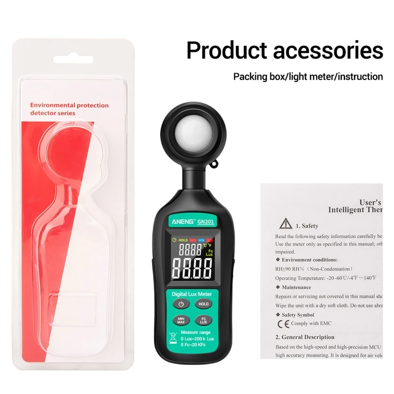 Цифровой портативный Luxmeter Light Meter 200K Lux Photometer illuminmeter UV Radiometer GN201 |
