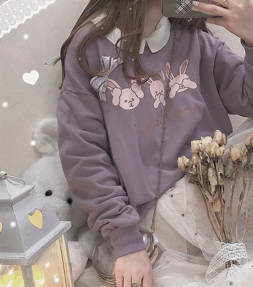 Трех кроликов Kawaii осень зима женская теплая толстовка обувь на застежке с О