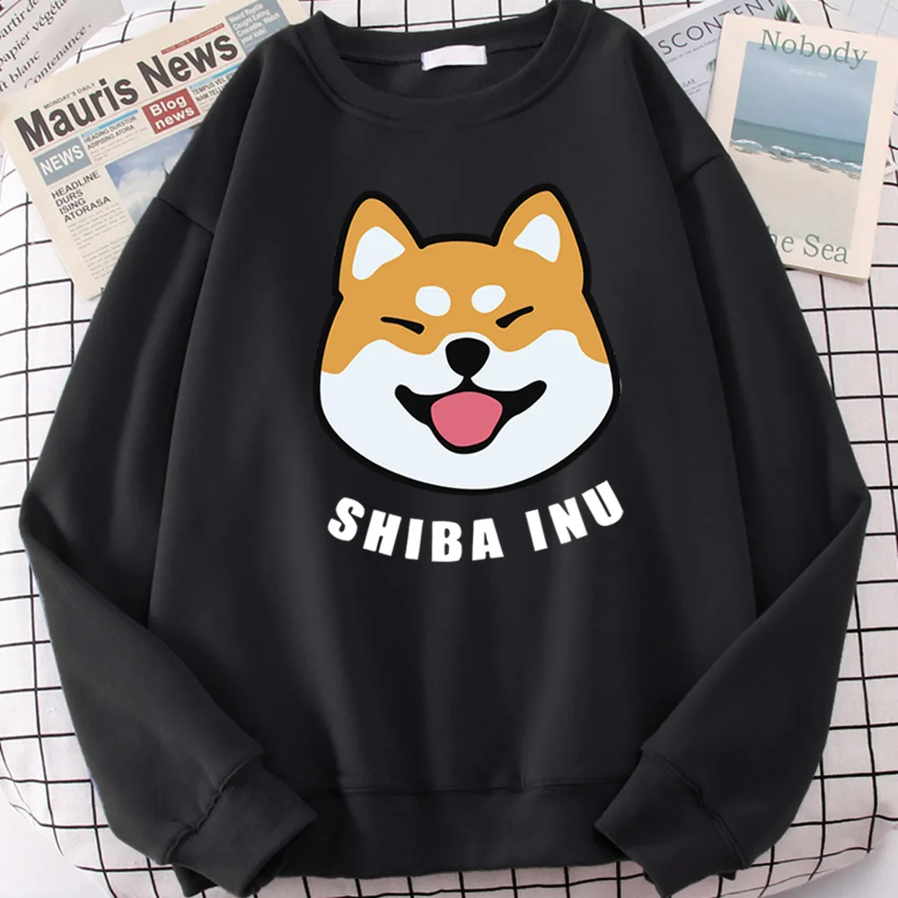 

Womans Sweatshirts Cute Shiba Inu With Tongue Out Printed Hoodie Females Loose Clothes Korean Fashion Kawaii Animal Lady Moletom