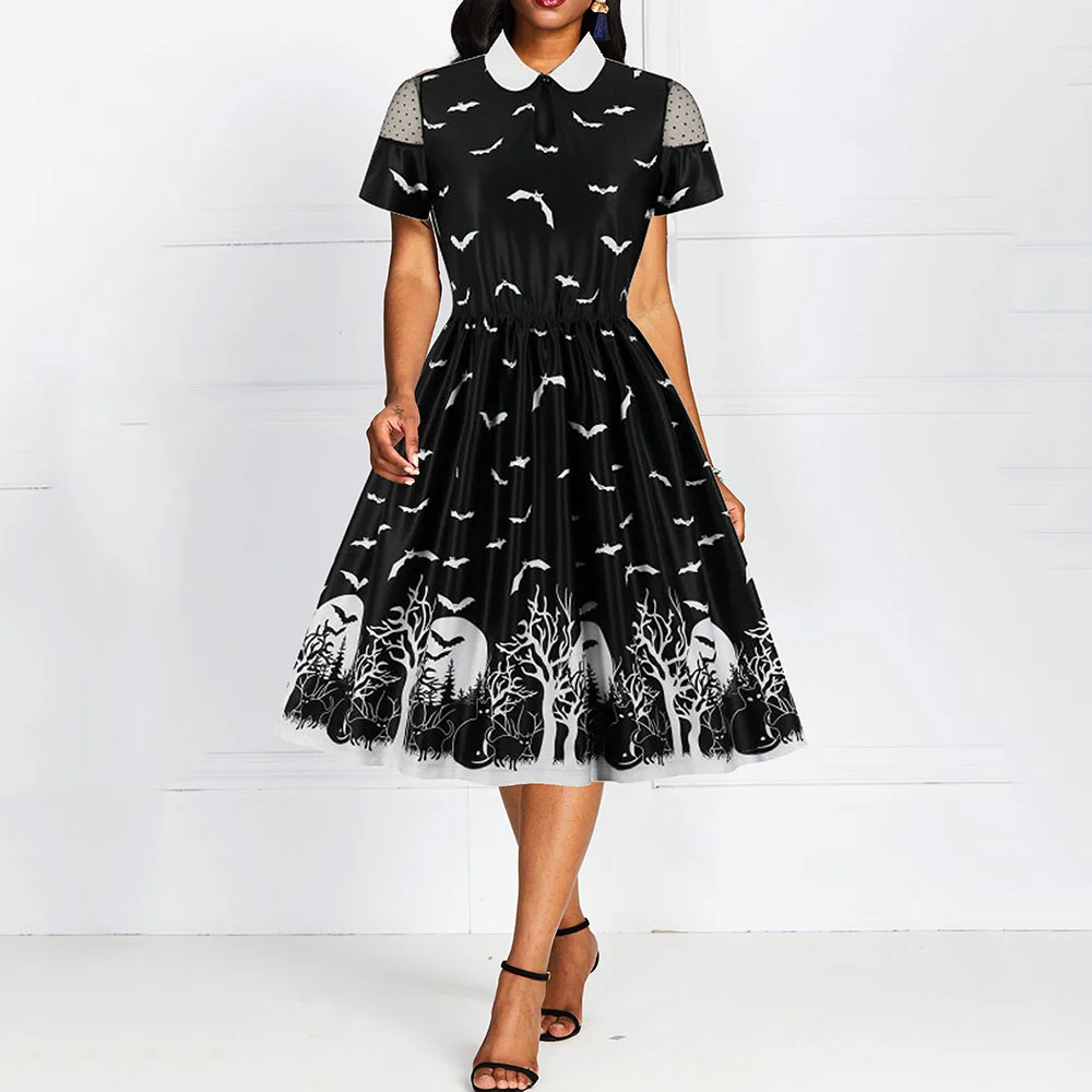 Прозрачные кружевные ретро готические женские платья на Хэллоуин черное