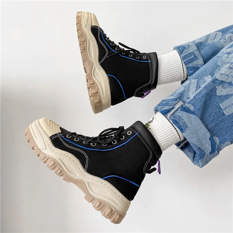 

Men Flat Bottom Boots High Top and Cotton Warm and Ski Proof Thick Soled Boots Men Winter Leisure Sports High Top Shoes