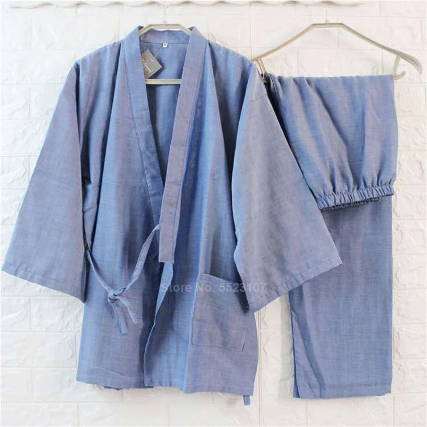 

Traditional Kimono Sleepwear for Men Women Pure Cotton Loose Style Bathing Yukata Tops Trousers Pajamas Set Couple's Nightgown