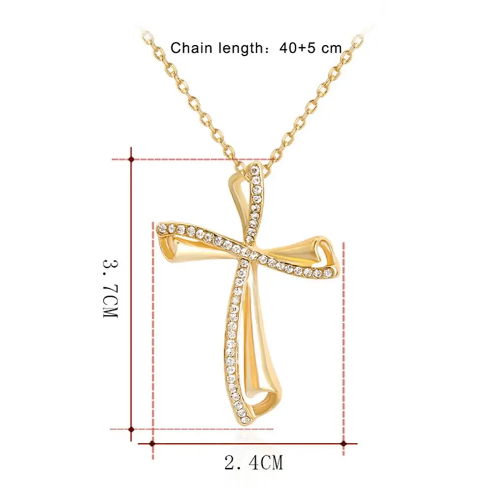 

70% Hot Sell Elegant Cross Pendant Prayer Necklace Gift Shiny Rhinestone Women's Jewelry