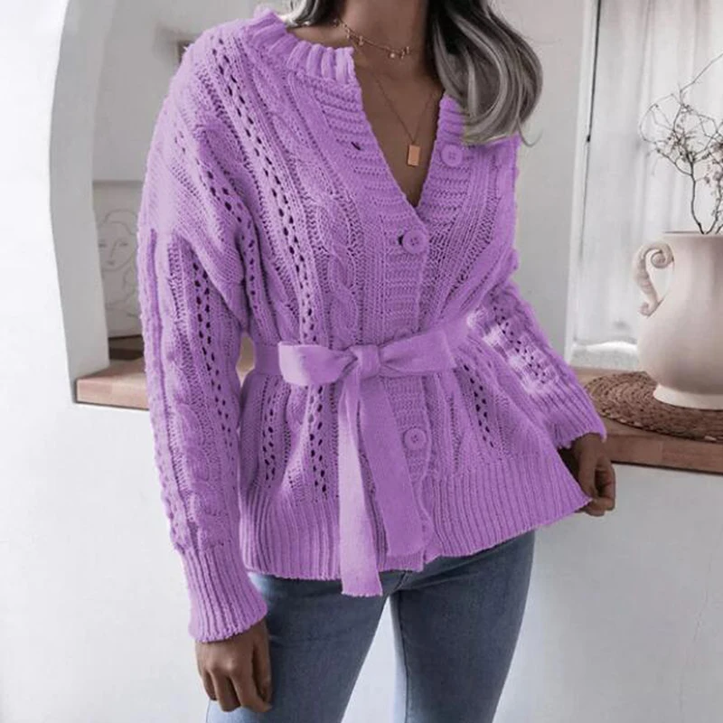 

Женский вязаный кардиган на пуговицах, с длинным рукавом