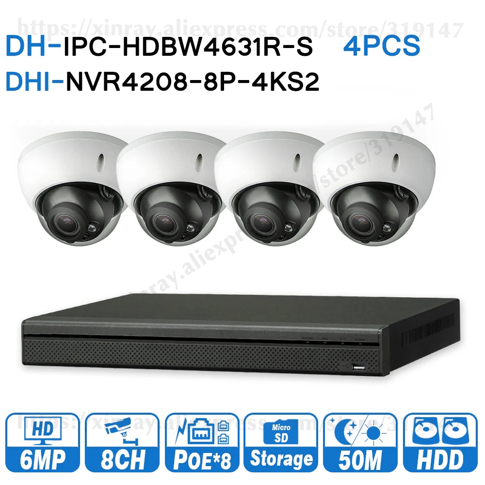 

Dahua 6MP 8 + 4 система видеонаблюдения, 4 шт. 6MP IR IP-камеры, строгая и 8POE 4K сетевой видеорегистратор, безопасность наблюдения