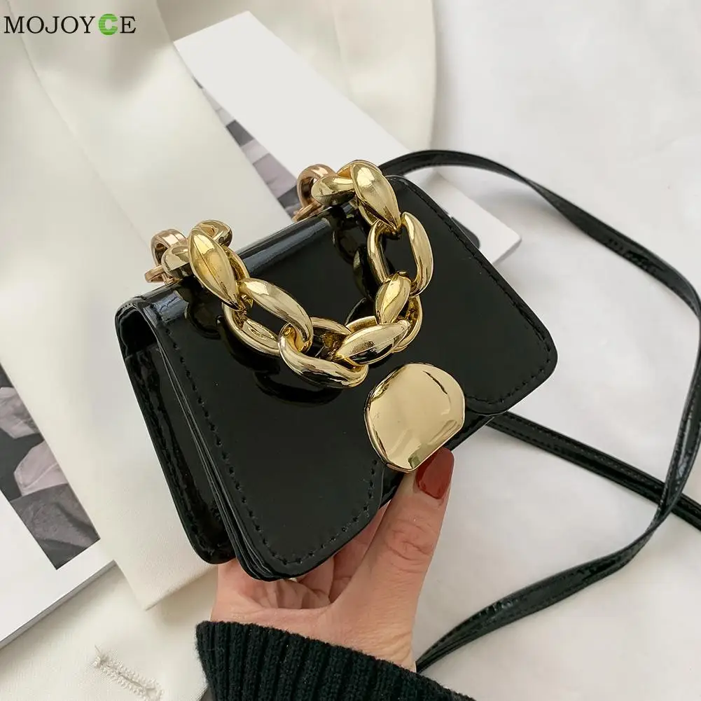 

PU Pure Color Small Flap Purse Thick Chain Handbag Casual Women Messenger Bag Casual Handbag Crossbody Bags for Women Phone Girl