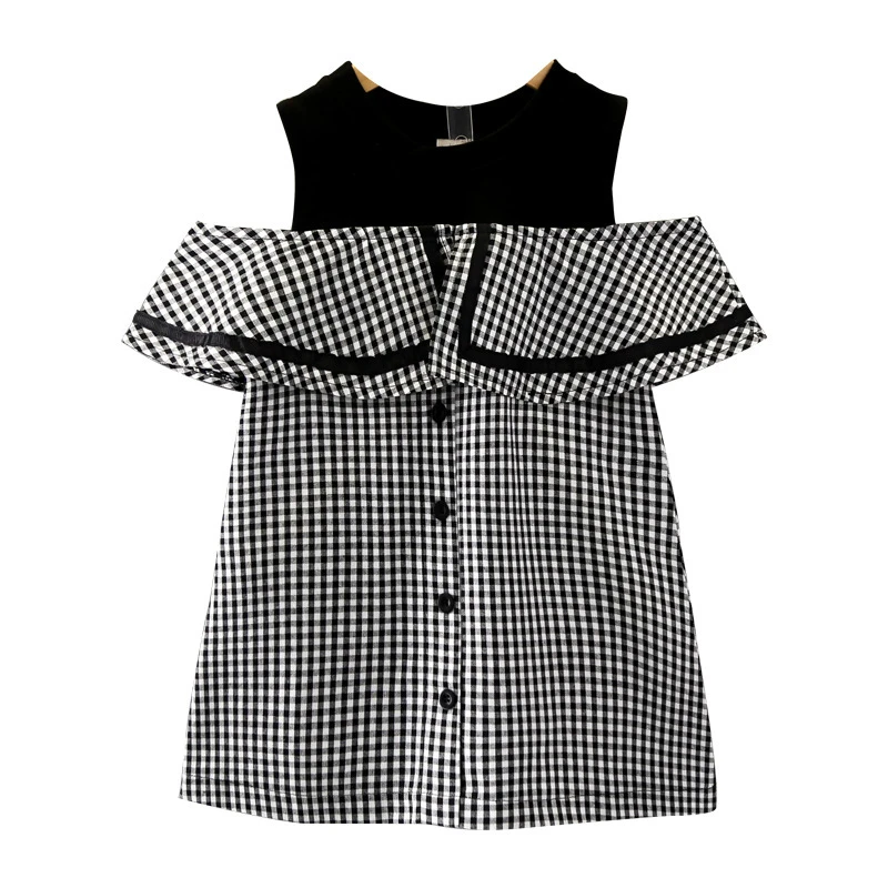 

Платье для девочек детская одежда в черную клетку летняя повседневная одежда для девочек Милая модная детская одежда