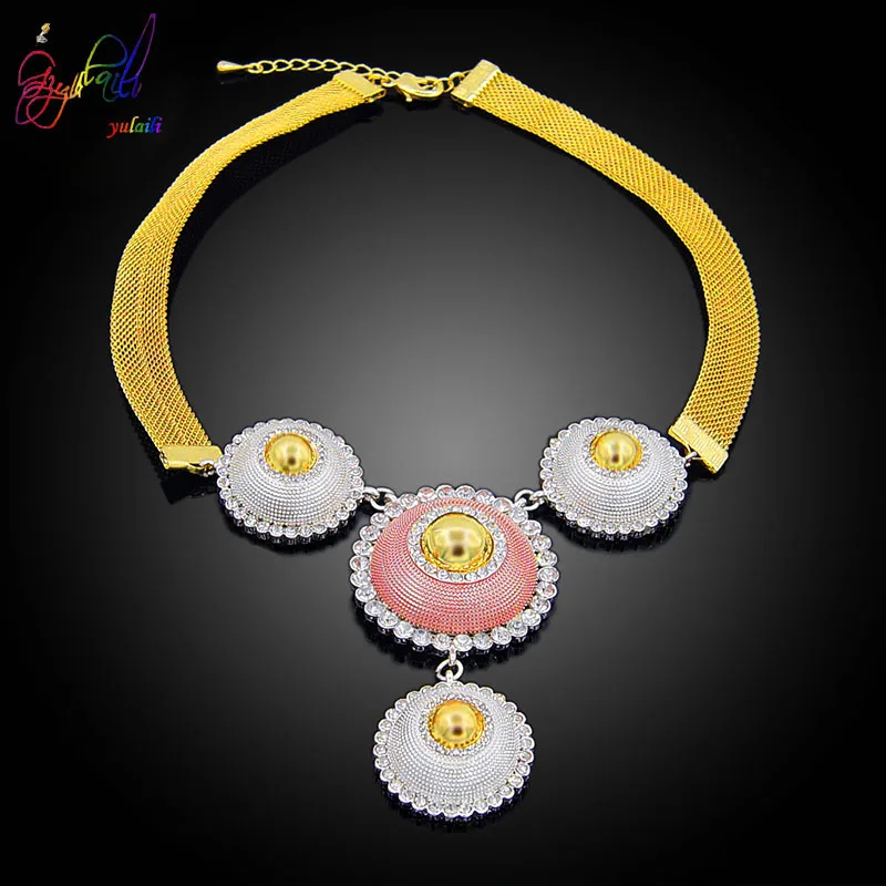 Yulaili модное Золотое триколор ожерелье серьги браслет кольцо для женщин вечерние