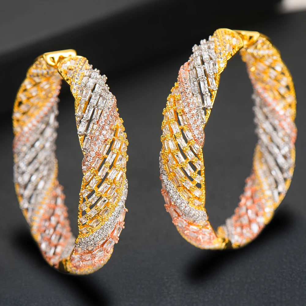 

GODKI Jimbora Luxury Noble Design Hollow Hoop Earrings rhodium plated Zirconium Earrings Fine Jewelry for Women Bridal Wedding