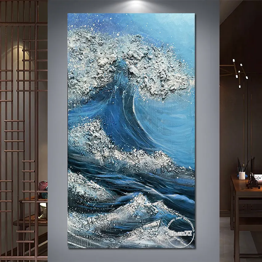 Морская живопись была покрыта волнами стильное настенное искусство холст
